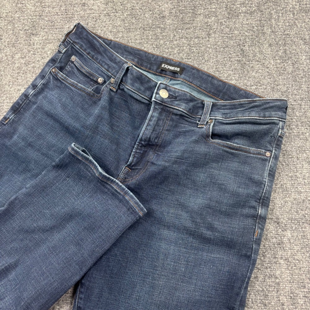 Express Relaxed Jeans 38x29 Dark Blue Denim Straight Mens
